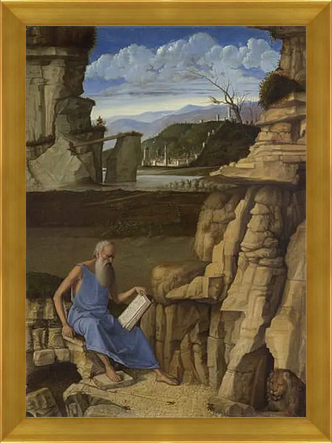 Картина в раме - Saint Jerome reading in a Landscape. Джованни Беллини