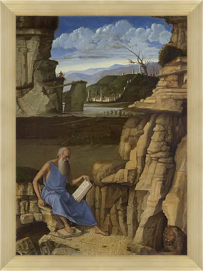 Картина в раме - Saint Jerome reading in a Landscape. Джованни Беллини
