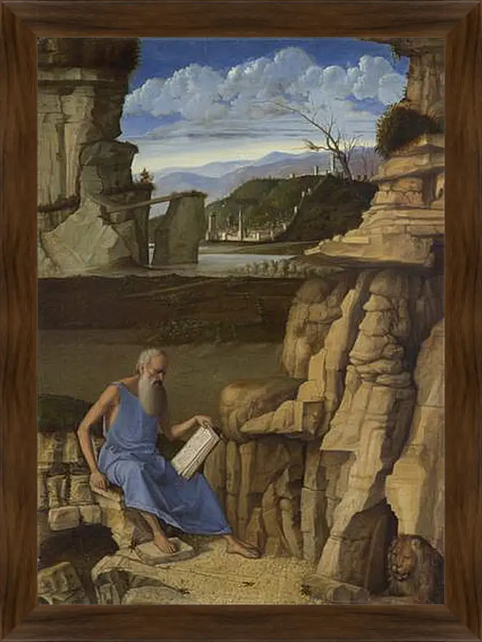 Картина в раме - Saint Jerome reading in a Landscape. Джованни Беллини
