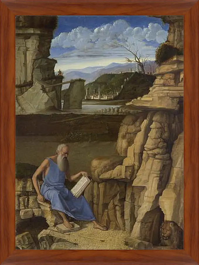 Картина в раме - Saint Jerome reading in a Landscape. Джованни Беллини