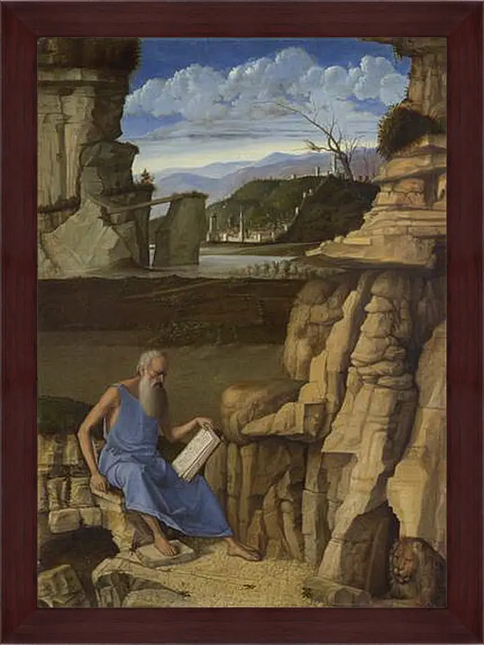 Картина в раме - Saint Jerome reading in a Landscape. Джованни Беллини