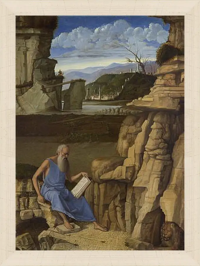 Картина в раме - Saint Jerome reading in a Landscape. Джованни Беллини