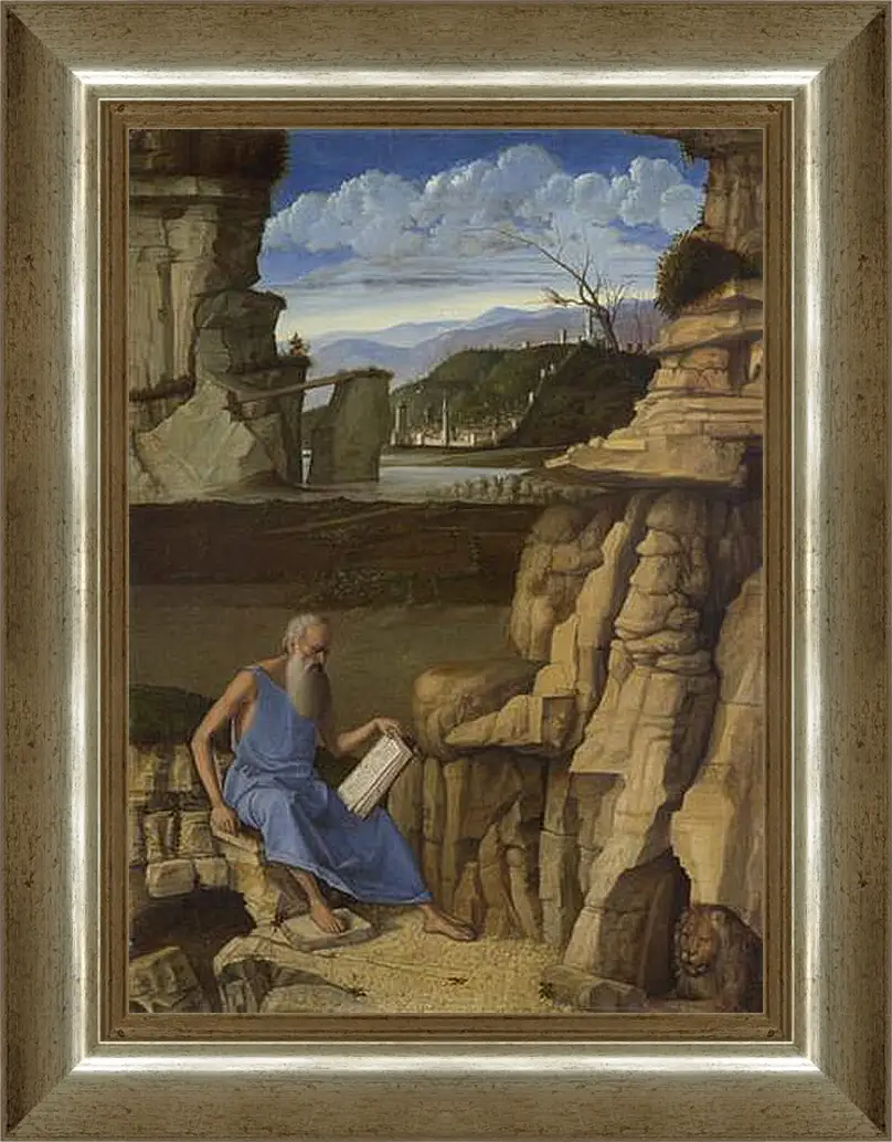 Картина в раме - Saint Jerome reading in a Landscape. Джованни Беллини
