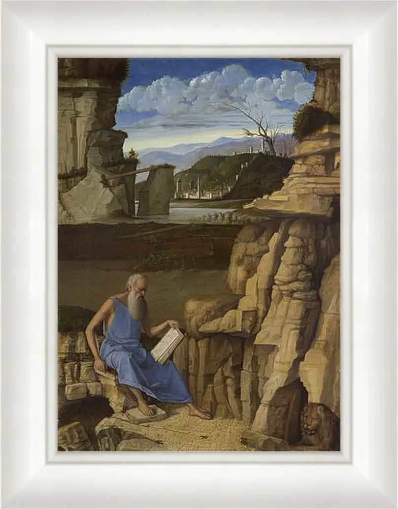 Картина в раме - Saint Jerome reading in a Landscape. Джованни Беллини