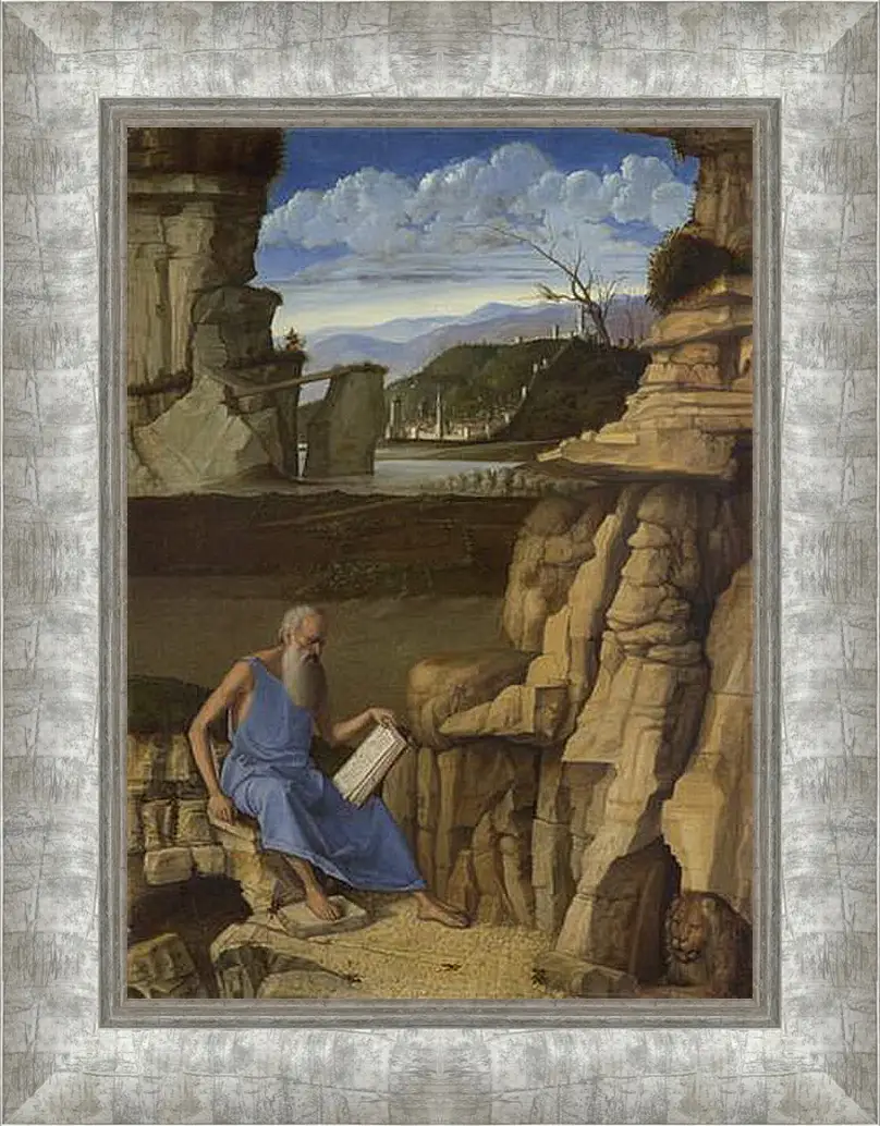 Картина в раме - Saint Jerome reading in a Landscape. Джованни Беллини
