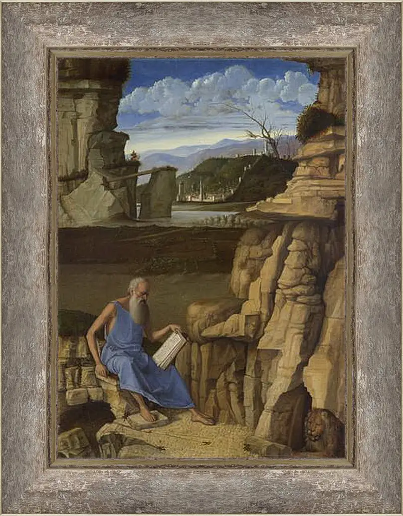 Картина в раме - Saint Jerome reading in a Landscape. Джованни Беллини