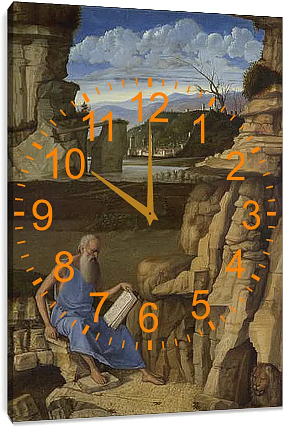 Часы картина - Saint Jerome reading in a Landscape. Джованни Беллини