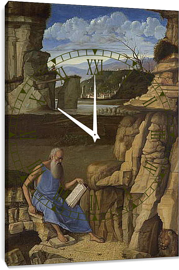 Часы картина - Saint Jerome reading in a Landscape. Джованни Беллини
