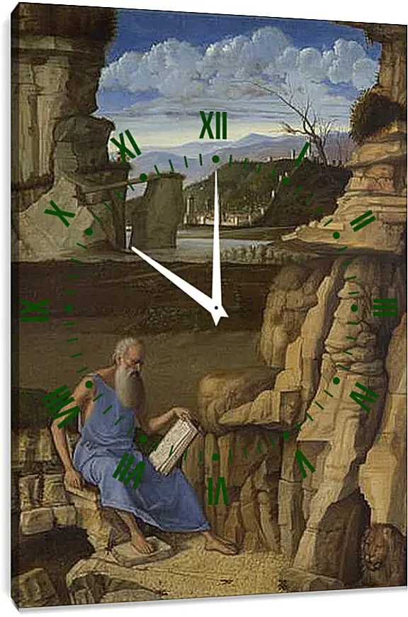 Часы картина - Saint Jerome reading in a Landscape. Джованни Беллини
