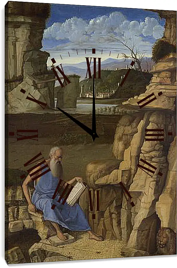 Часы картина - Saint Jerome reading in a Landscape. Джованни Беллини
