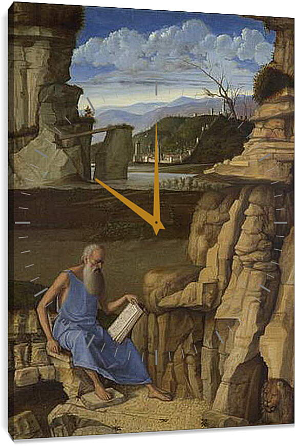 Часы картина - Saint Jerome reading in a Landscape. Джованни Беллини
