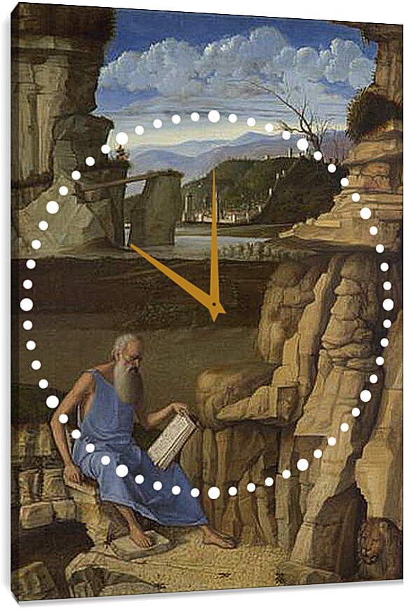 Часы картина - Saint Jerome reading in a Landscape. Джованни Беллини
