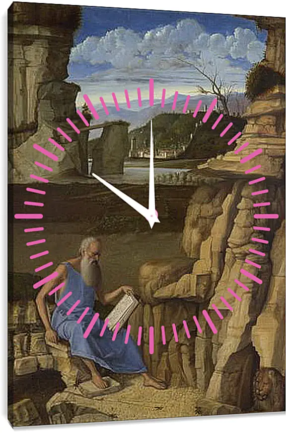 Часы картина - Saint Jerome reading in a Landscape. Джованни Беллини
