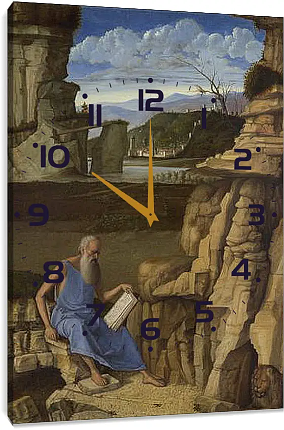 Часы картина - Saint Jerome reading in a Landscape. Джованни Беллини
