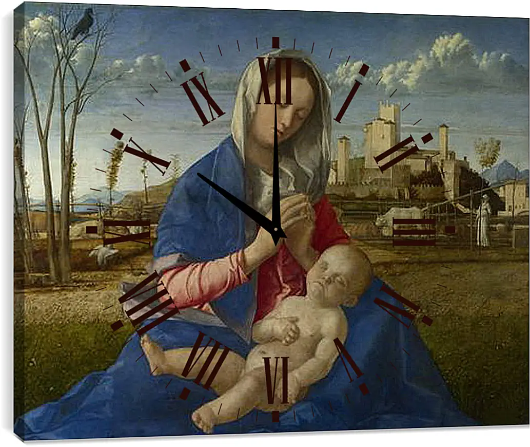 Часы картина - Madonna of the Meadow. Джованни Беллини
