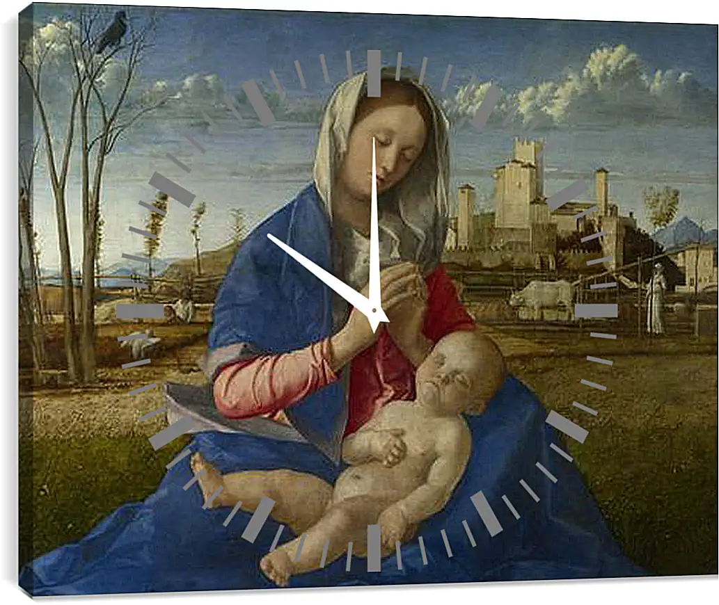 Часы картина - Madonna of the Meadow. Джованни Беллини