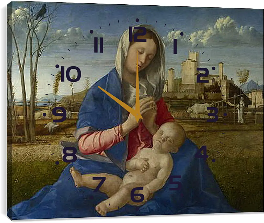 Часы картина - Madonna of the Meadow. Джованни Беллини