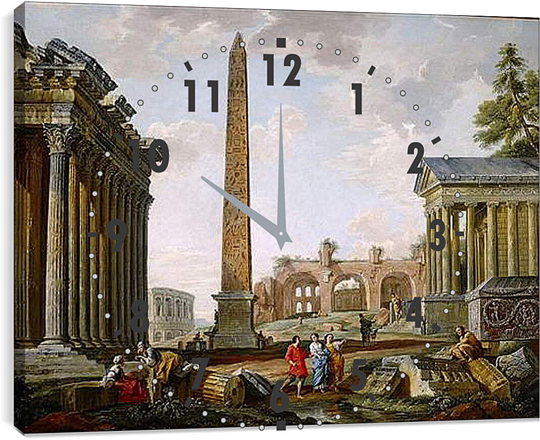 Часы картина - Каприччо с Фламиниевым обелиском. Джованни Паоло Панини
