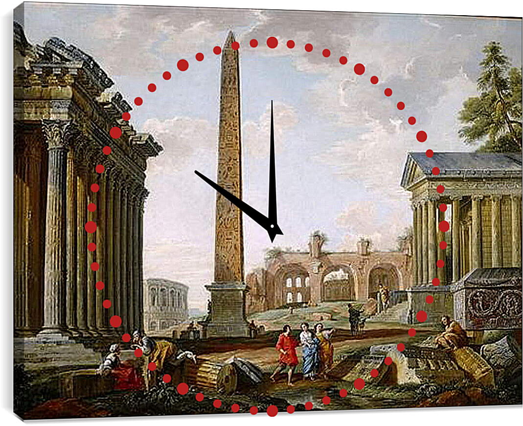 Часы картина - Каприччо с Фламиниевым обелиском. Джованни Паоло Панини
