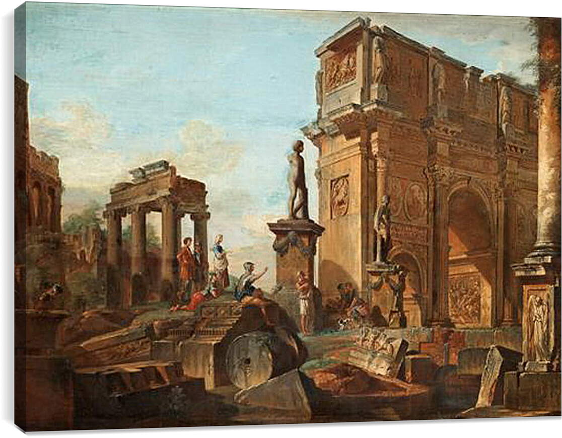 Постер и плакат - Каприччо с римскими руинами и аркой Константина. Джованни Паоло Панини
