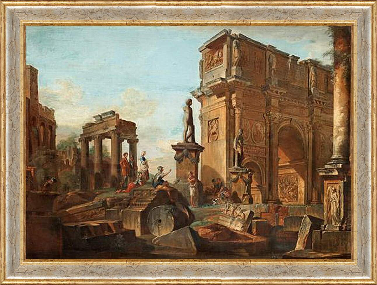 Картина в раме - Каприччо с римскими руинами и аркой Константина. Джованни Паоло Панини
