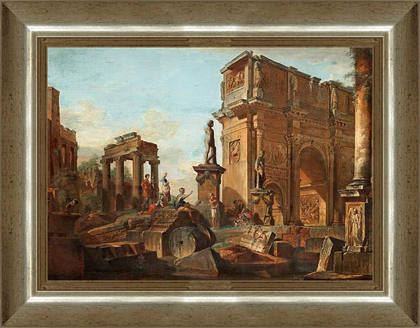 Картина в раме - Каприччо с римскими руинами и аркой Константина. Джованни Паоло Панини