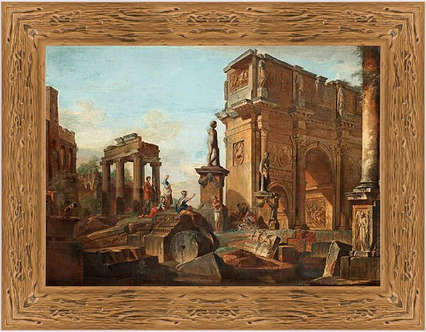Картина в раме - Каприччо с римскими руинами и аркой Константина. Джованни Паоло Панини
