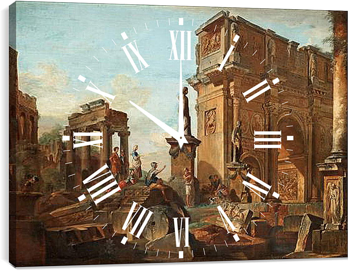Часы картина - Каприччо с римскими руинами и аркой Константина. Джованни Паоло Панини
