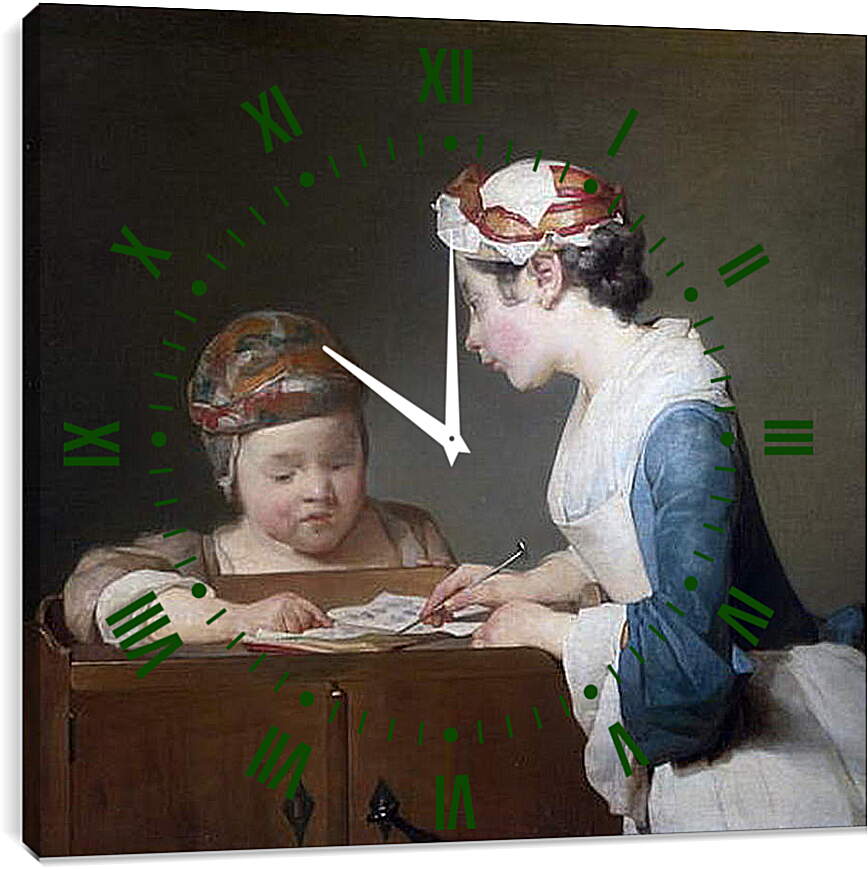Часы картина - Молодая учительница. Жан Батист Симеон Шарден
