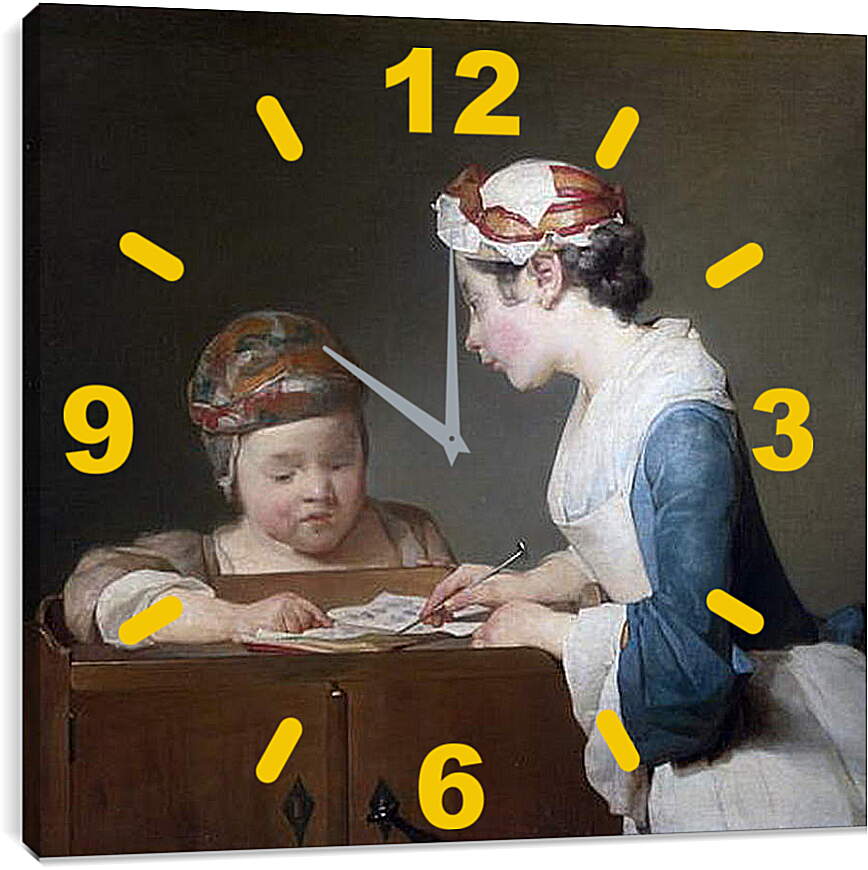 Часы картина - Молодая учительница. Жан Батист Симеон Шарден
