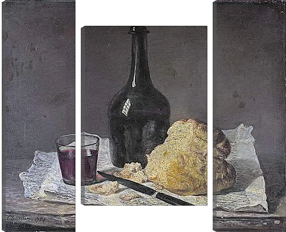 Модульная картина - Натюрморт со стеклянной бутылкой и хлебом. Жан Батист Симеон Шарден