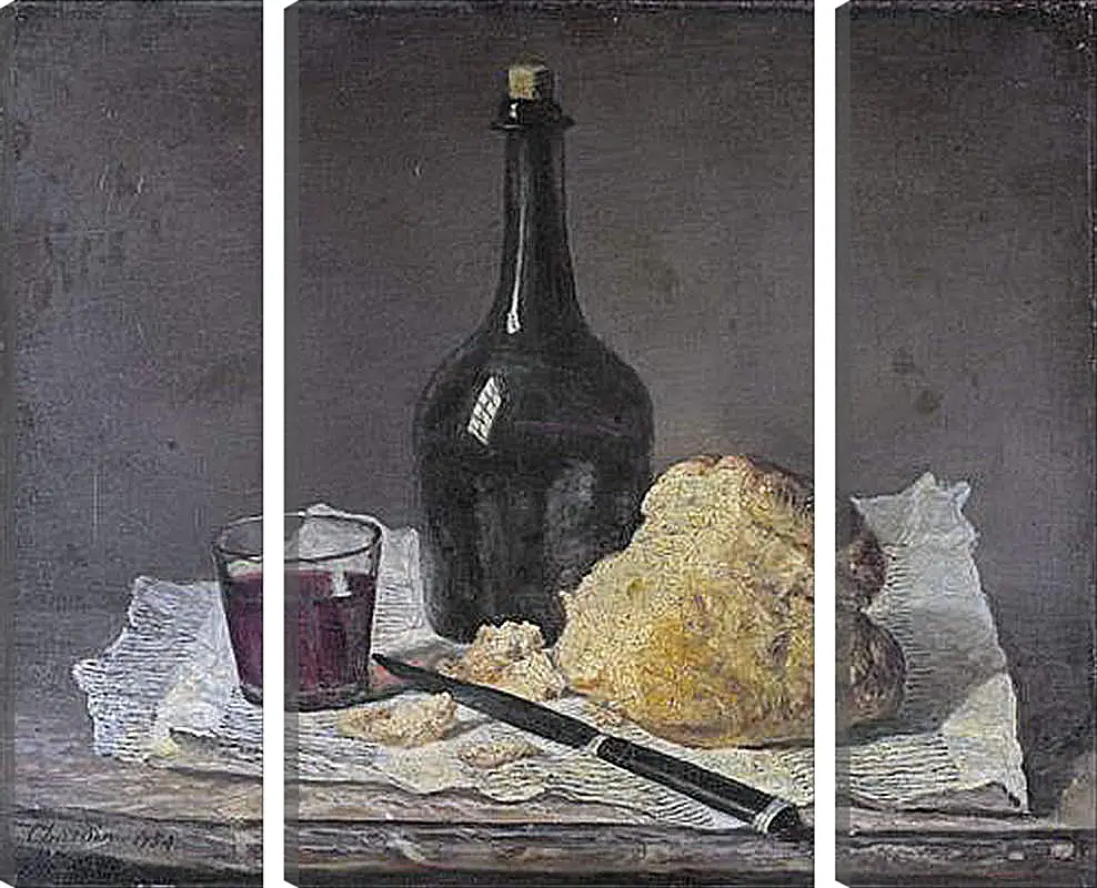 Модульная картина - Натюрморт со стеклянной бутылкой и хлебом. Жан Батист Симеон Шарден