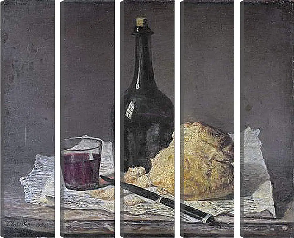Модульная картина - Натюрморт со стеклянной бутылкой и хлебом. Жан Батист Симеон Шарден