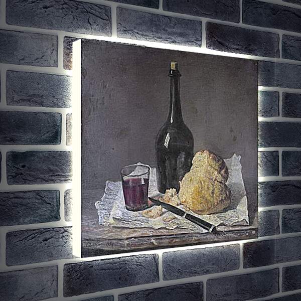 Лайтбокс световая панель - Натюрморт со стеклянной бутылкой и хлебом. Жан Батист Симеон Шарден
