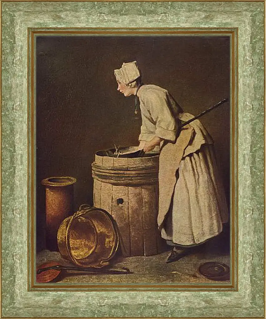 Картина в раме - Frau, Geschirr Scheuernd. Жан Батист Симеон Шарден