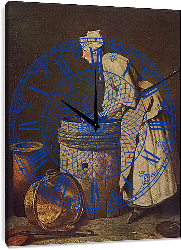 Часы картина - Frau, Geschirr Scheuernd. Жан Батист Симеон Шарден
