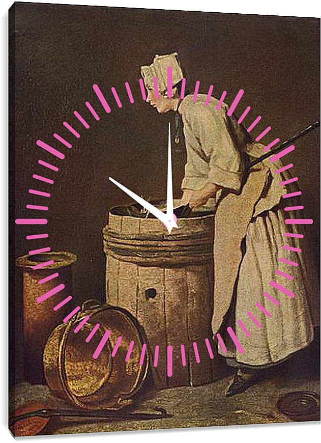 Часы картина - Frau, Geschirr Scheuernd. Жан Батист Симеон Шарден
