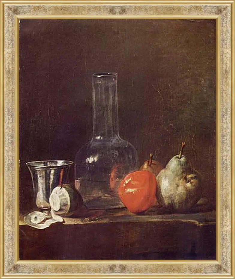 Картина в раме - Still Life with Glass Flask and Fruit. Жан Батист Симеон Шарден