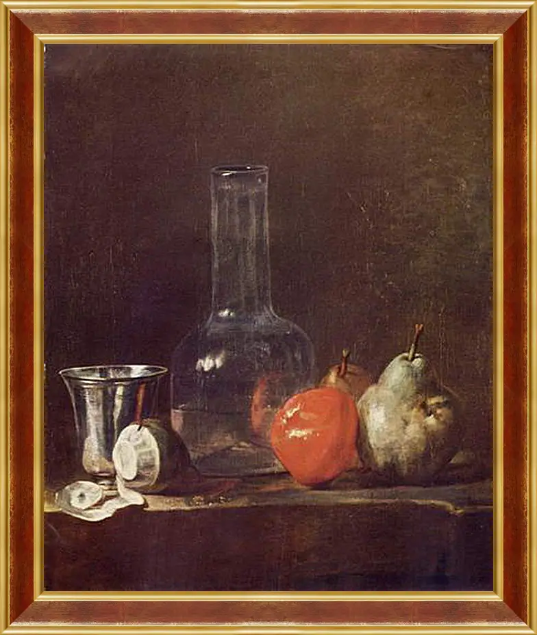 Картина в раме - Still Life with Glass Flask and Fruit. Жан Батист Симеон Шарден
