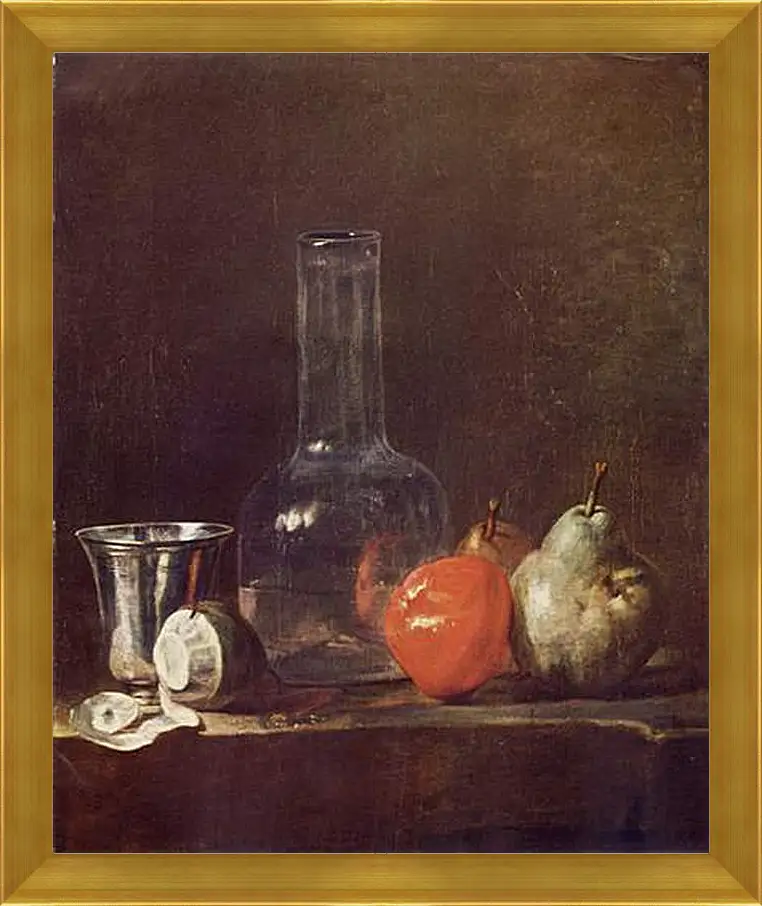 Картина в раме - Still Life with Glass Flask and Fruit. Жан Батист Симеон Шарден
