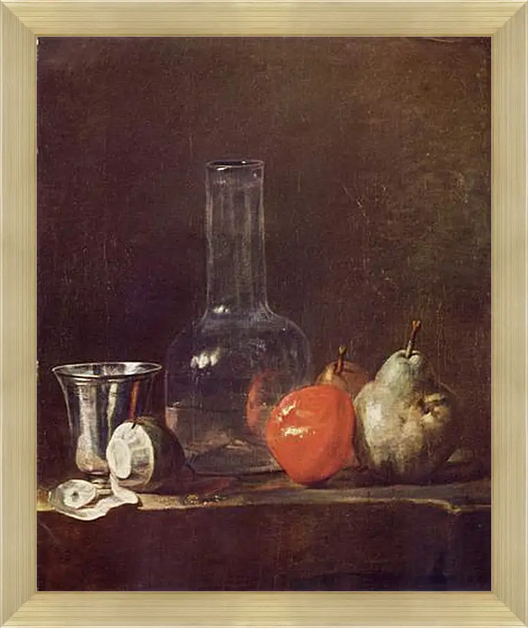 Картина в раме - Still Life with Glass Flask and Fruit. Жан Батист Симеон Шарден