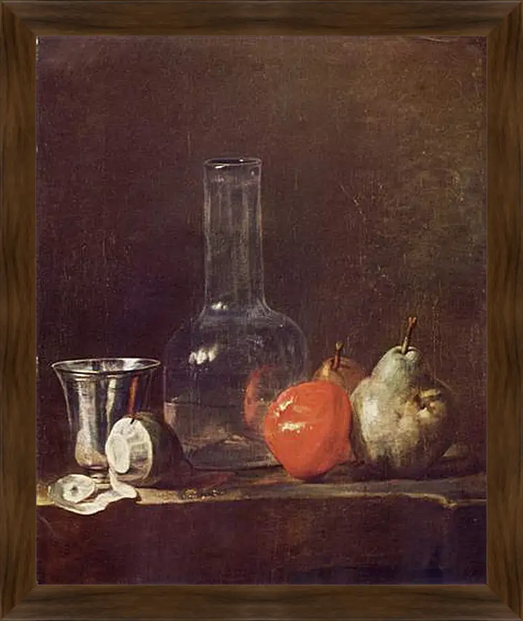 Картина в раме - Still Life with Glass Flask and Fruit. Жан Батист Симеон Шарден