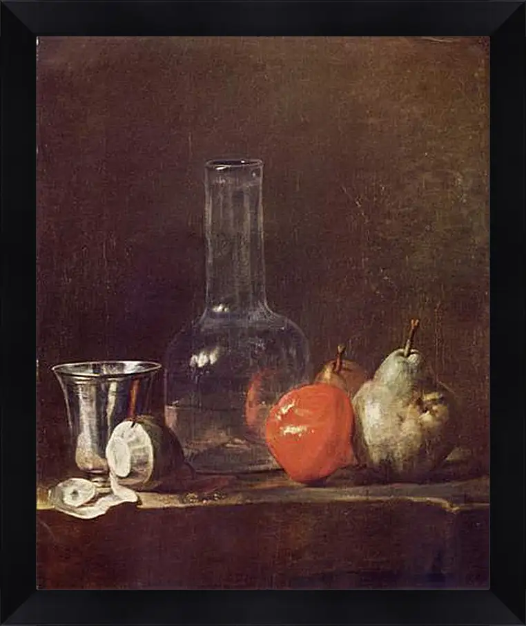 Картина в раме - Still Life with Glass Flask and Fruit. Жан Батист Симеон Шарден