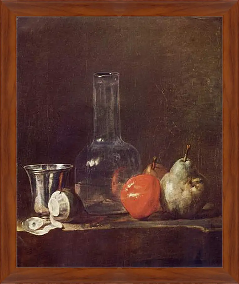 Картина в раме - Still Life with Glass Flask and Fruit. Жан Батист Симеон Шарден
