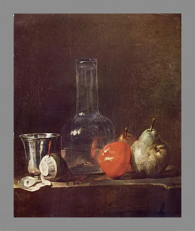 Картина в раме - Still Life with Glass Flask and Fruit. Жан Батист Симеон Шарден