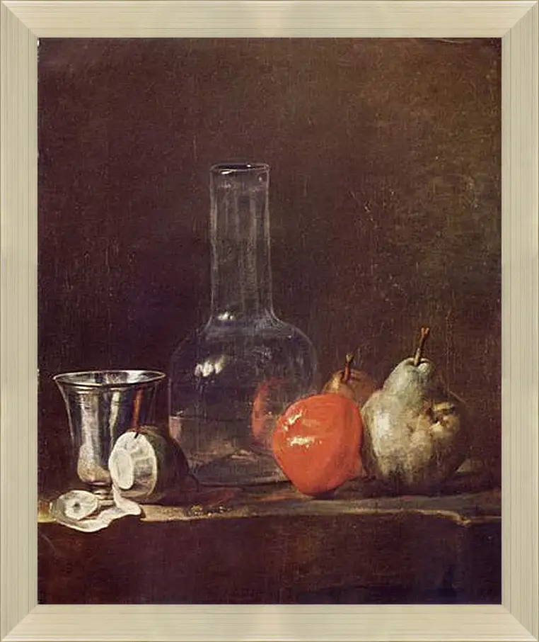 Картина в раме - Still Life with Glass Flask and Fruit. Жан Батист Симеон Шарден