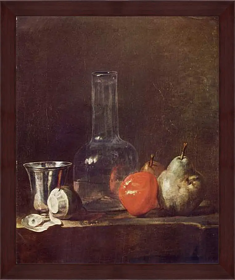 Картина в раме - Still Life with Glass Flask and Fruit. Жан Батист Симеон Шарден
