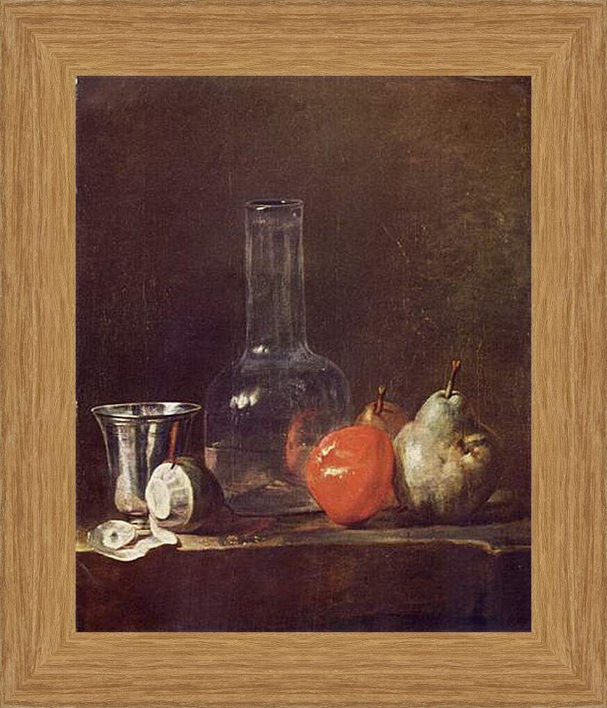 Картина в раме - Still Life with Glass Flask and Fruit. Жан Батист Симеон Шарден