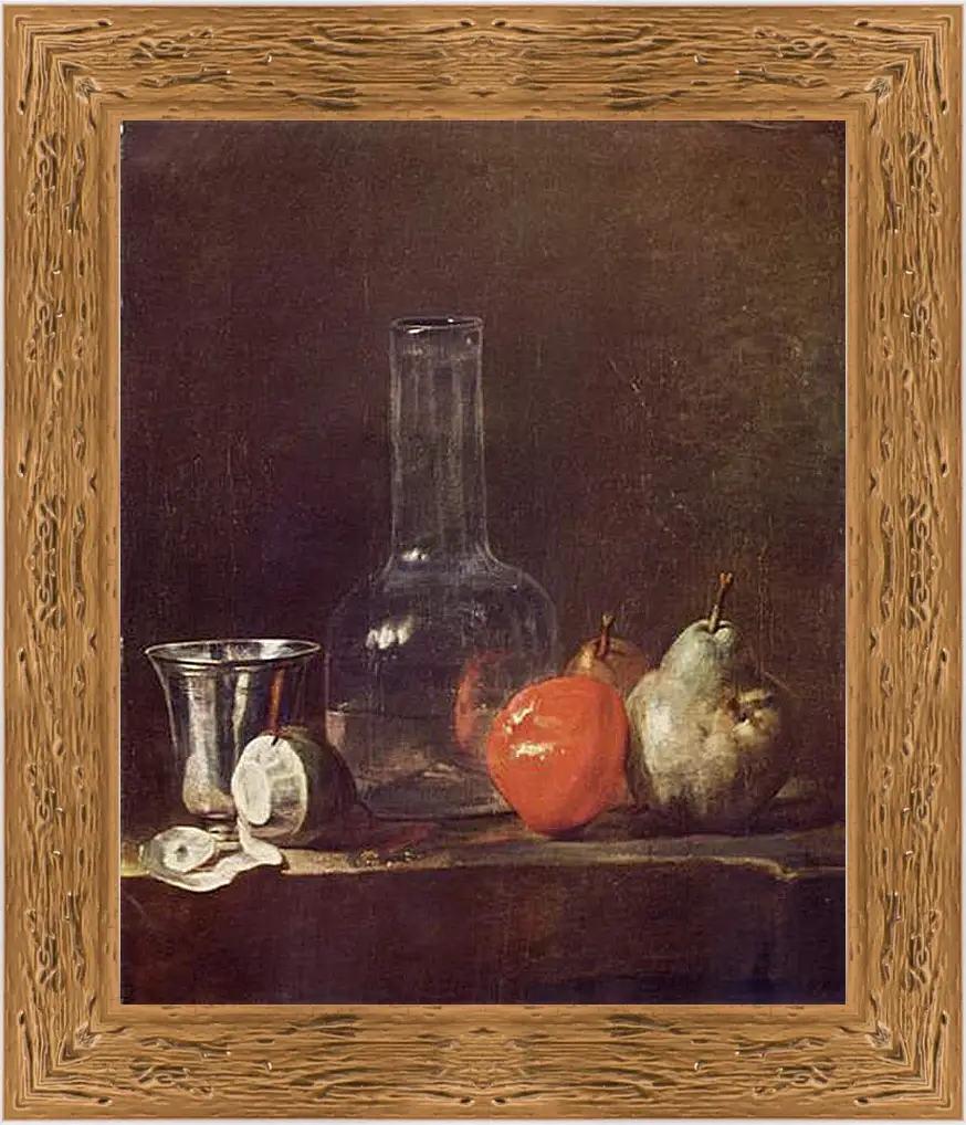 Картина в раме - Still Life with Glass Flask and Fruit. Жан Батист Симеон Шарден
