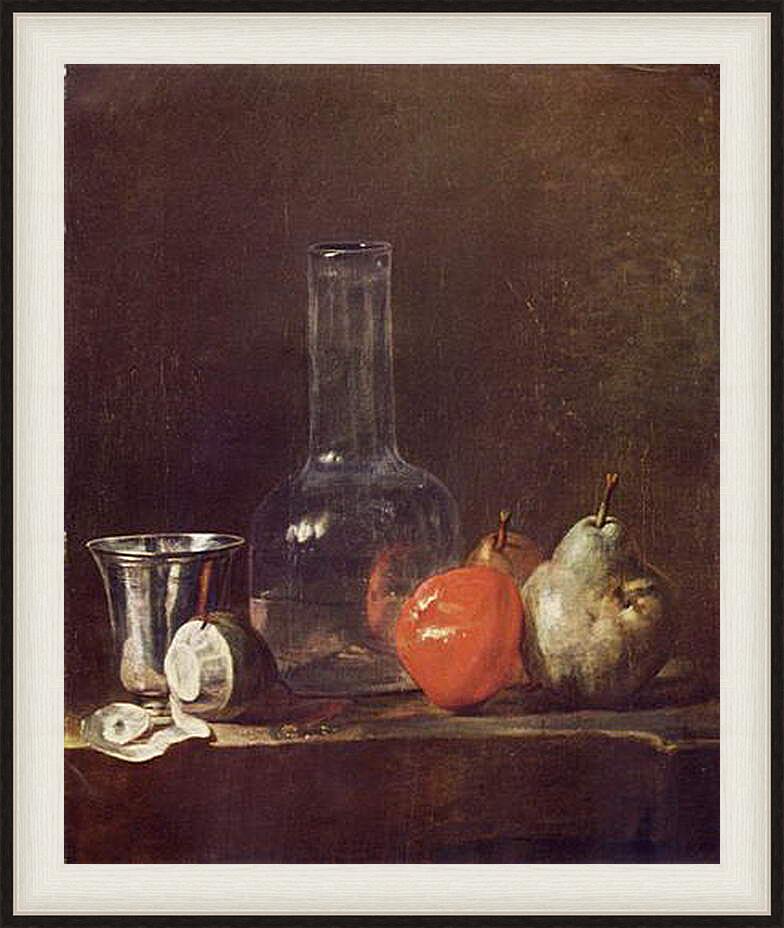 Картина в раме - Still Life with Glass Flask and Fruit. Жан Батист Симеон Шарден
